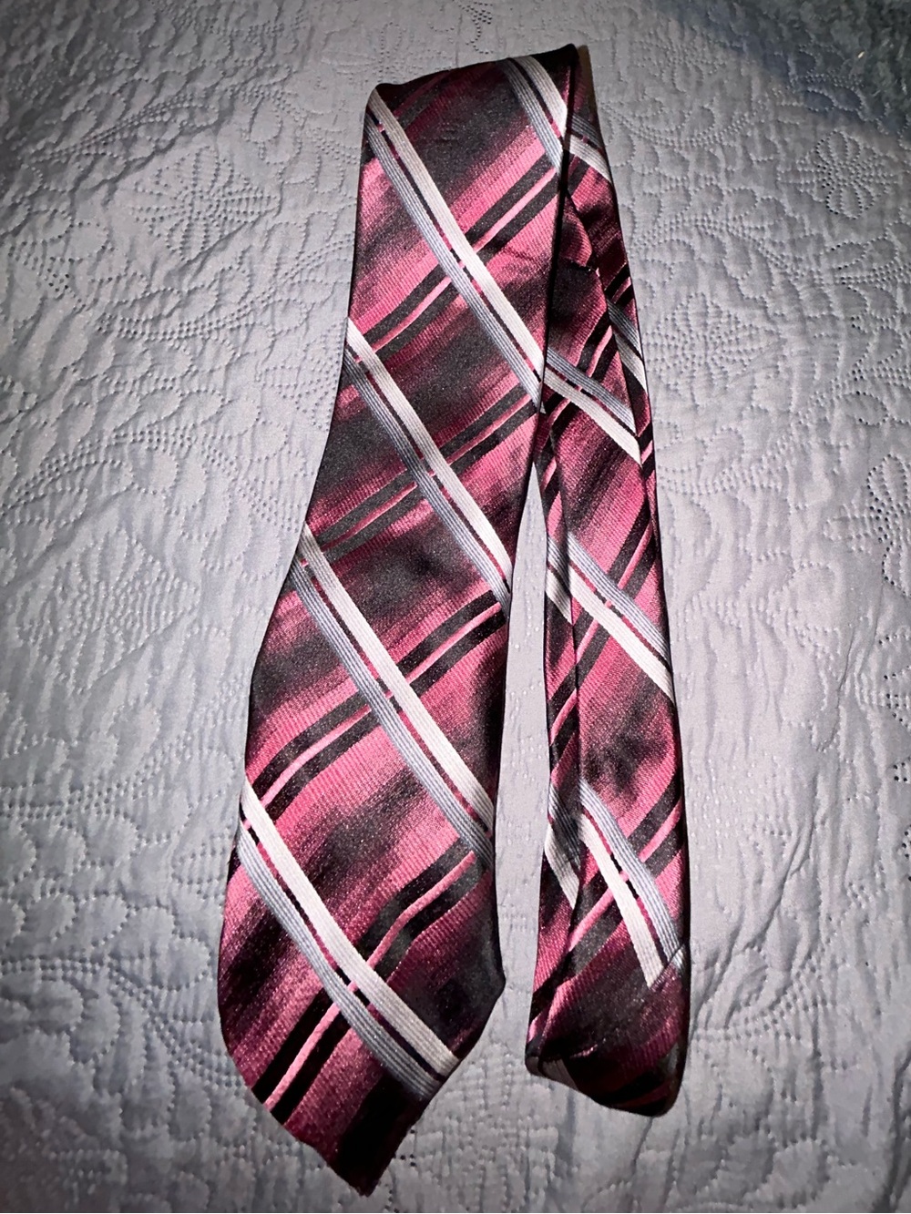 Paul Dione Men's Striped Pink and Black Necktie with White Accents